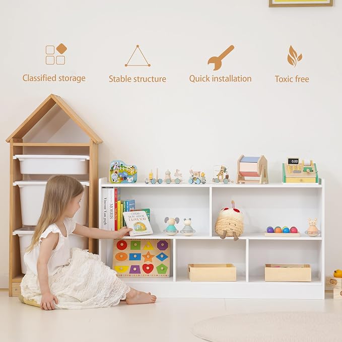 White Montessori Toy Shelf for Kids, 5-Section Storage Organizer | Open Shelving with Customizable 5-Section Layout for Kids Room, Playroom, Classroom, Books, and Toys - Image 6