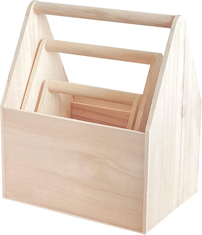 Cregugua Set of 3 Unfinished Wooden Carrier Nesting Wood Craft Box with Handle for Storage by Cregugua