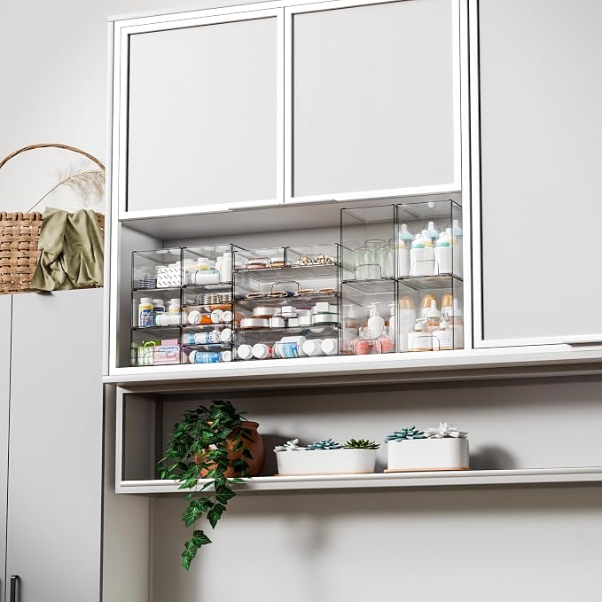 5 Set Clear Baby Bottle Organizer for Countertop,BPA FREE Bottle Station Organizer for Breast Pump Parts,Pacifier and Baby Accessories,Stackable Drawers for Bathroom,Cabinet,Pantry Organization - Image 2
