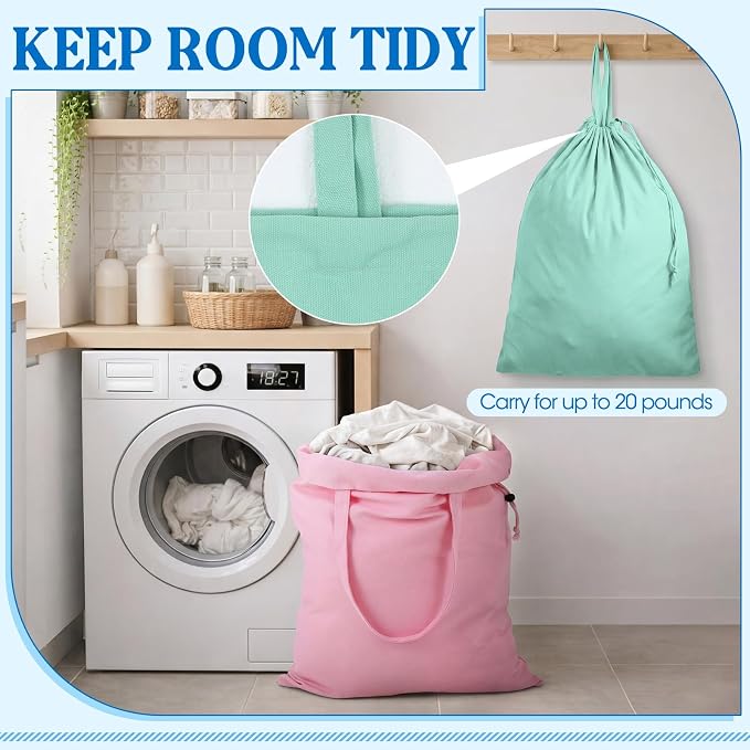 Zhehao 6 Packs Large Canvas Laundry Bags 20" x 28" Cotton Thick Cloth Laundry Bag with Handles & Drawstring Heavy Duty for Basket Hamper college Dorm Apartment Dwellers and Travel(Warm Color) - Image 4