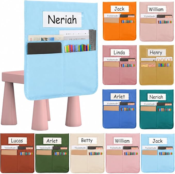 gisgfim 12 Pcs Chair Pockets for Classroom 16.7 x 19.3 Inch s with Name Tag Chairback 3 Pockets Chairs Seat Back Organizer for Elementary School Daycare Home Supply (Light Boho) by gisgfim