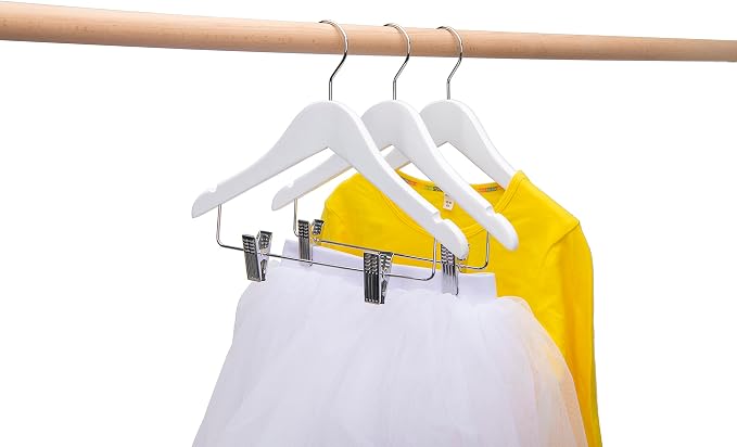 Quality Hangers Kids Wooden Pants Hangers 12 Inches - 80 Pack Skirt Hangers with Adjustable Metal Clips 360° Swivel Chrome Hook & Nonslip Notches- Ideal for Clothes Size 8 and Smaller (White, 80) - Image 4