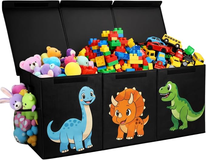 Extra Large Collapsible Toy Box Chest, Sturdy Dinosaur Toy Storage Organizer with Lids, 40"x16"x14", Toy Box for Boys Girls, Cute Kids Bin Baskets for Living Room, Playroom, Nursery, Bedroom, Black by Unknown
