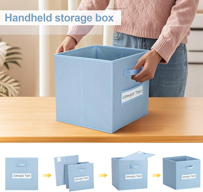 Fabric storage cubes (8 Pack) 13 Inch Cube Storage Bin, cube organizer bins with 8 Labels Window Cards & a Pen,Foldable cube organizer bins and Storage Box,Pastel Blue - Image 4