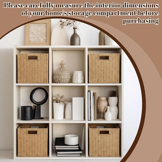 6 Pcs Wicker Storage Baskets 12.2 x 12.2in Cube Storage Bin Organizer Camel Square Foldable Wicker Baskets for Shelves Organizing Decor Laundry Pantry Toys - Image 3