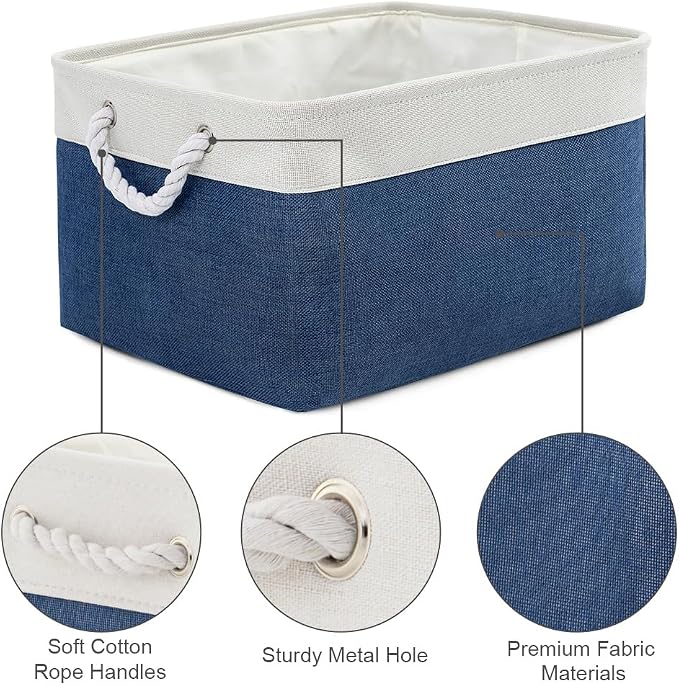 Collapsible Storage Bin for Shelves - Large 3 Pack 16x12x8 inch Storage Basket for Organizing with Handles, Canves Storage Box for Organizer Toy Closet Cloth Gift (White & Jean Blue) - Image 5