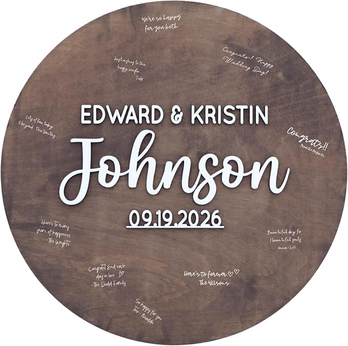 Personalized Round Guest Book Alternative Sign, Unique Guest Book Sign, Custom Alternative Guest Book, Wooden Guest Book, Wedding Ceremony Guestbook Sign (Design 12) by Obsidian+Home+Creations