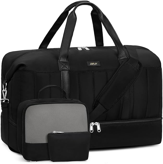 Weekender Bags for Women, 21" Travel Duffle Bag with Shoe Compartment | 3PCS Carry On Overnight Large Duffel Bag with Crossbody Bag and Toiletry Bag for Weekend Travel Gym Hospital Business Trip by IBFUN