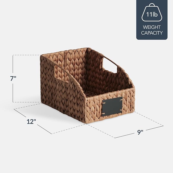 Best Choice Products Pantry Baskets for Organizing, Wicker Basket w/Built-in Handles, Handwoven Wicker Storage Baskets for Shelves, Water Hyacinth, 2-Pack - Chestnut - Image 2