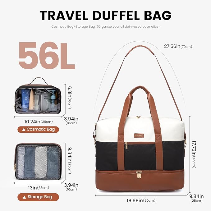 LOVEVOOK Weekender Bag for Women, Large Duffle Bag for Travel with 2 Packing Cubes, Carry on Overnight Bag with Shoe Compartment, Mom Hospital Bags for Labor and Delivery - Image 3