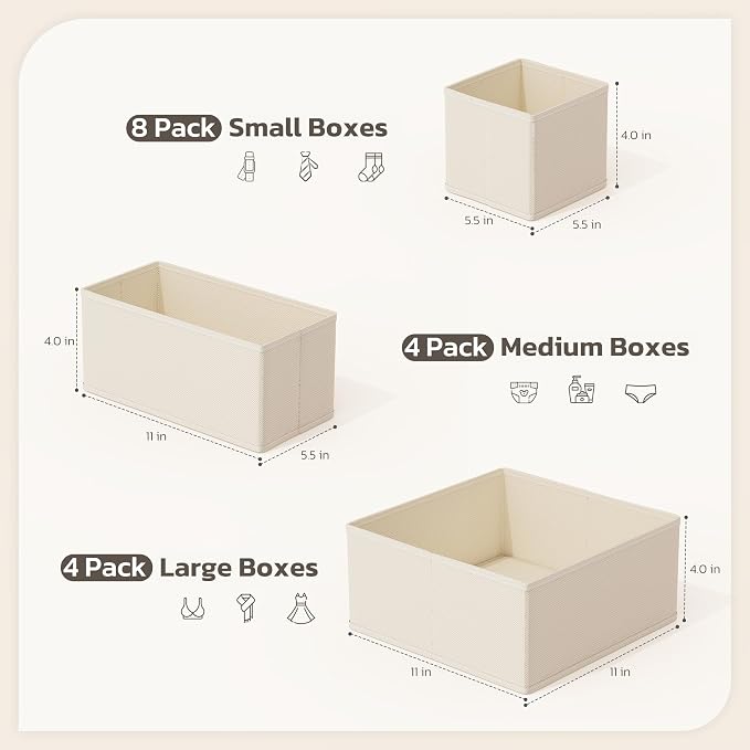Drawer Organizer, 16 Pack Baby Dresser Organizer for Nursery, Foldable Closet Organizers and Storage Dresser Dividers for Clothes, Socks, Scarves, Ties (Beige) - Image 3