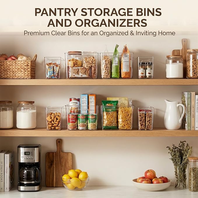 MOONEDGE 8 Pack Clear Plastic Storage Organizer Bins, 4 Large & 4 Narrow | Pantry Organizers and Storage, Clear Bins for Organizing, Narrow Storage Bins, Fruit Storage Containers for Fridge, Kitchen - Image 3