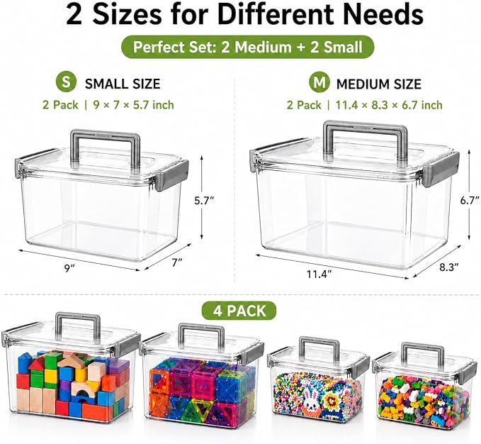Plastic Storage Containers And Organization Bins Box Stackable with Lid and Secure Latching Buckles, Clear Clip Box For Kitchen or Pantry Storage Cabinet 4 PACK - Image 2