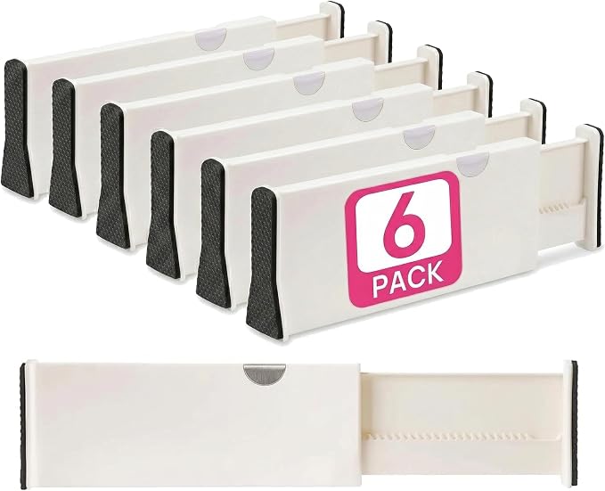 6 Drawer Organizer and Dividers, Organize Silverware and Utensils in Home Kitchen, Divider for Clothes in Bedroom Dresser, Designed to Not Snag Underwear and Bra Fabrics, Bathroom Storage Organizers by BerryAve