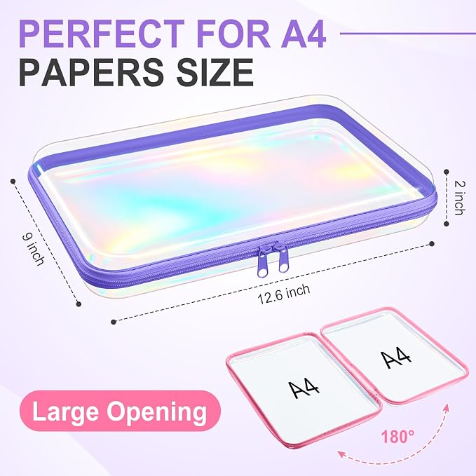 Sanwuta 6 Clear Hard Zipper Case,Holographic,12.6 X 9 X 2 Inch | Pencil Case Pouches ,Makeup Bag,Plastic Toiletry Diaper Bag ,Travel Toy Storage,Waterproof Organizer Bins - Image 2