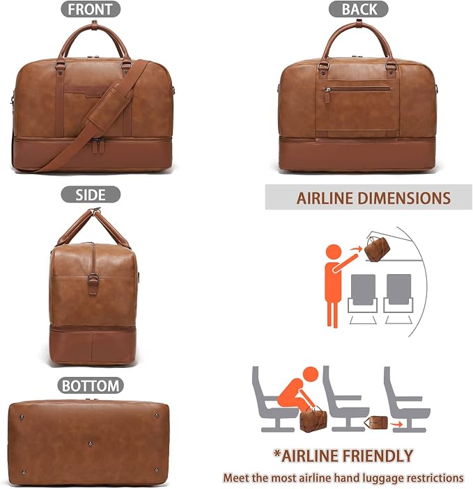 4-in-1 Waterproof Faux Leather Overnight Travel Bag for Women Men | Hospital Gym Weekender Bag Carry On Personal Item Travel Duffel Bags with Shoe Compartment Toiletry Bag Fit 21" Laptop - Image 8