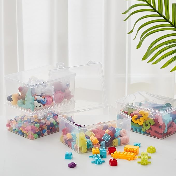 SiliFine 10 Pcs Clear Plastic Storage Bins with Lids Stackable for Toys | 7.1 x 5.2 x 3.4 Inch, Stackable, Organizer Containers, for Playroom Shelves, Holds Puzzles, Small Building Blocks, Crafts - Image 5