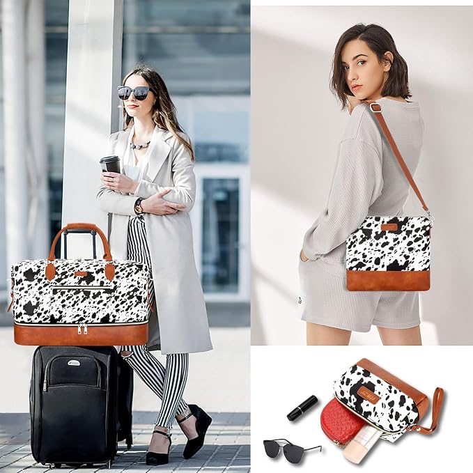 ITIEZY Weekender Bag for Women 21.5" Travel Duffel Large Carry On Bag 3PCS | Nylon Duffel Bag with Waterproof Shoe Compartment, Crossbody Bag and Toiletry Bag, Travel Weekend Hospital Overnight Gym Bag - Image 2