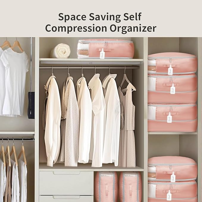 DIMJ Comforter Storage Bag 6 Pack - Blanket Storage Organizer Compression Bags, Large Capacity Ultra Space Saving Self Compression Organize for Bedding, Pillow, Duvet, Sheet Storage with Zipper Window - Image 3