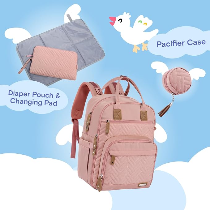 iniuniu Baby Diaper Bag Backpack, 4 in 1 kit Large Capacity Travel Backpack | Waterproof Backpack for Moms Dads,Travel Backpack with Pouch,Washable Changing Pad, Baby Essentials - Image 2