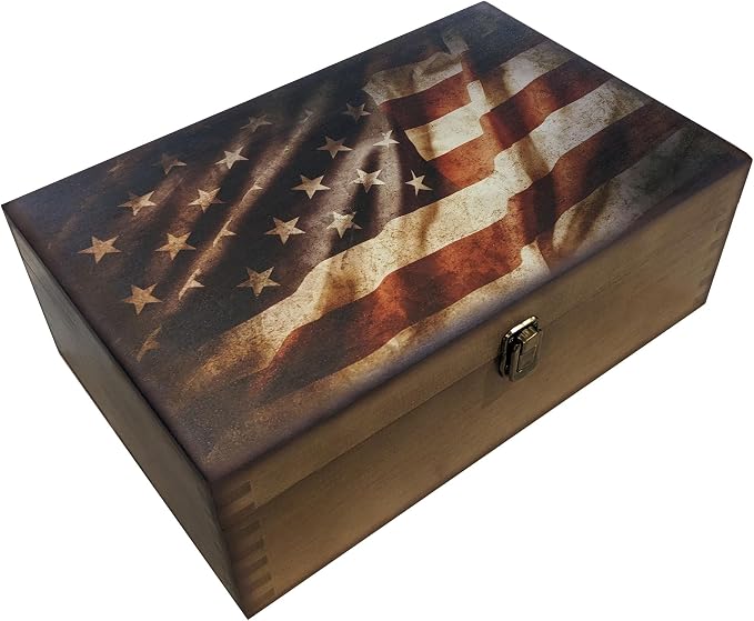 Rustic Flag Wooden Keepsake Box, Large Memory Box for Keepsakes, Decorative Storage Box for Memories, Jewelry, & Photos, Memorial Boxes for Men & Women by GUYTRENDz-GiftsforMen