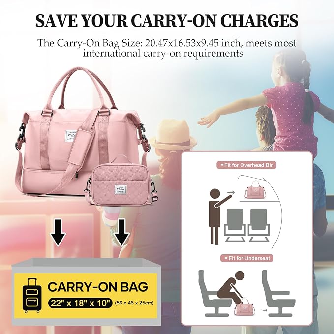 Weekender Bags for Women,Personal Item Travel Bag with Shoes Compartment | Overnight Travel Duffel Bag with Grid Toiletry Bag,Carry-On Bag,Extra Large - Image 2