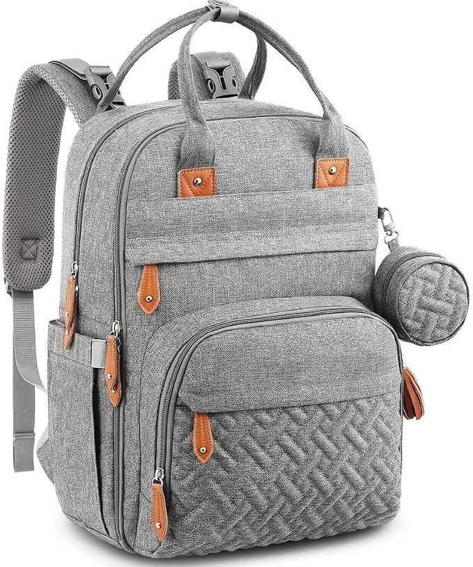 KAUKKO Baby Diaper Backpack Multifunction Travel Organizer with Stroller Straps Large Capacity and Durable (T1BLACK) (MGRAY) by KAUKKO