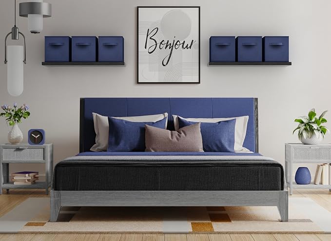 Sorbus Foldable Storage Cubes - 6 Fabric Baskets for Organizing Pantry, Closet, Shelf, Nursery, Playroom, Toy Box, Cubby -11 Inch Dual Handle Collapsible Closet Organizers and Storage Bins (Navy Blue) - Image 2