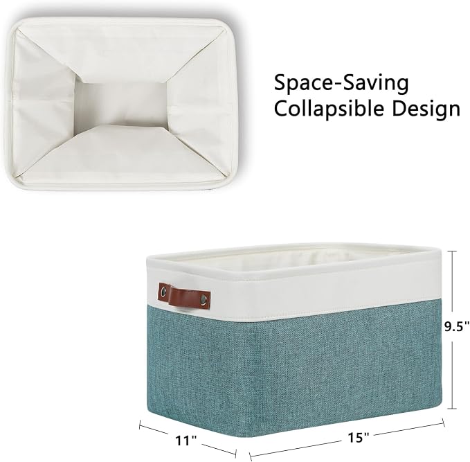 DULLEMELO Storage Baskets for Organizing,Rectangular Fabric Storage Bins with Handles for Office,Bedroom(3-Pack -15 inch X 11 inch X 9.5 inch , White&Dark Green) - Image 2