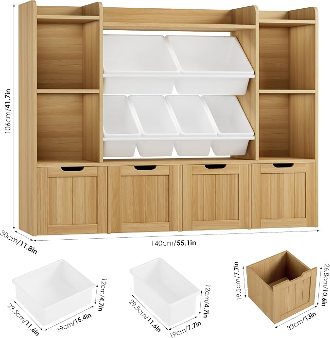 Toy Storage Organizer with Movable Drawer Toy Organizer for Kids | Large Toy Organizers and Storage with 6 Storage Cubbies, Kids Toy Storage and Toy Chest for Playroom and Kids Room, Natural - Image 7