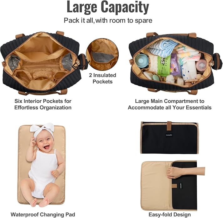 Diaper Bag Tote for Moms, Baby Hospital Bag with Insulated Bottle Pockets, Changing Pad & Stroller Straps - Image 5