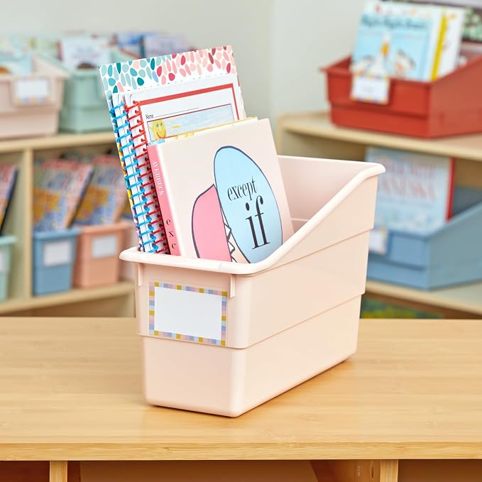 Really Good Stuff Durable Book & Binder Holders, Set of 6 Boho Colors | Plastic Storage Bins for Classroom & Office, File Folder Organizer, Magazine Holder, Book Display - Image 8