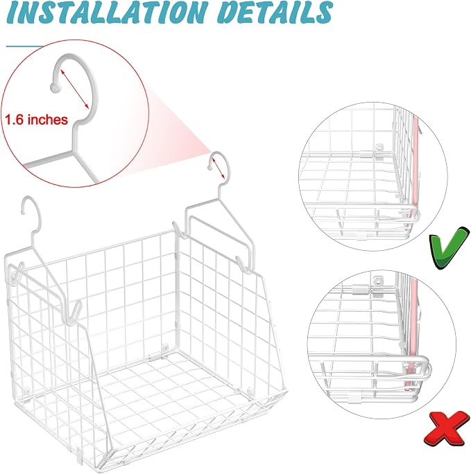 X-cosrack 3 Tier Foldable Closet Organizer, Clothes Shelves with 5 S Hooks, Wall Mount&Cabinet Wire Storage Basket Bins, for Clothing Sweaters Shoes Handbags Clutches Accessories-White Patent Design - Image 7