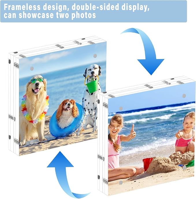 HELPLEX Acrylic Frame, 5 Pack 6x6 Acrylic Picture Frames, 24mm Thicker Square Frameless Clear Double Sided Magnetic Frame, Free Standing Desktop Display - Image 4