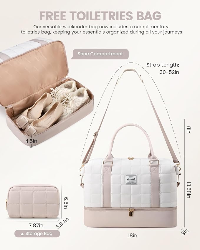 LOVEVOOK Weekender Bags for Women with Shoe Compartment, Carry On Overnight Bag with Toiletry Bag, Personal item travel bag with Wet Pocket, 2Pcs Set - Image 2