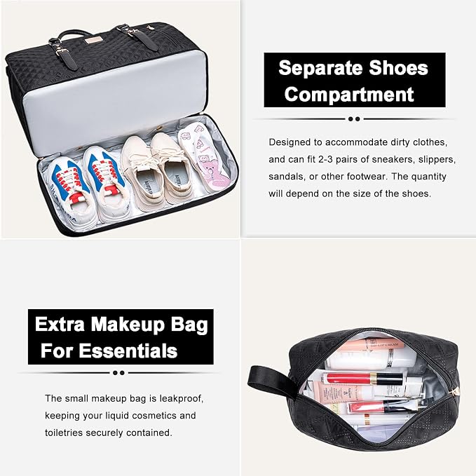 Weekender Bag Overnight Bags for Women,Duffel Bags for Travel Gym with Shoe Compartment with Toiletry Bags, Large Carry On Hospital Bag for Women Weekend,Getaway,Sport,Workout (Black) - Image 4