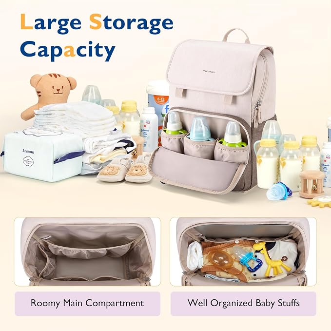 mommore Diaper Bag Backpack Unisex Baby Bag Large Diaper Bag with Changing Pad, Insulated Pockets, Stroller Buckles, Durable Travel Backpack with Luggage Strap - Image 2