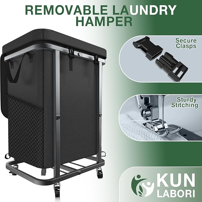 Laundry Basket with Lid,150L Rolling Laundry Hamper with Wheels Black | Dirty Clothes Hamper with Metal Frame and Removable Bag Design,Large Rolling Hampers for Laundry Room, Bedroom,Dorm - Image 5