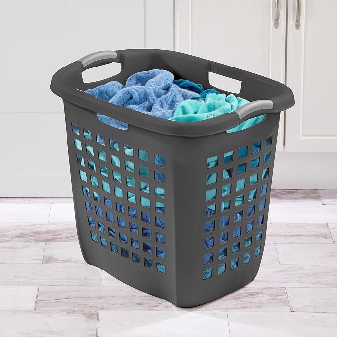 Sterilite Ultra Easy Carry Hamper, Laundry Basket Organizer, 4-Pack | 2.1 Bushel, Flat Gray - Large Plastic Clothes Storage Bin for Home, Dorm, Bathroom, Closet, and Bedroom Organization - Image 4