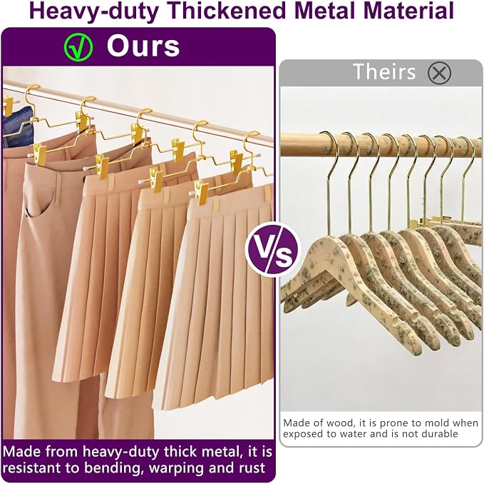 30Pack Heavy Duty Metal Pants Hangers,Pants Hangers with 2 Adjustable Clips | Gold Skirt Hangers with 360° Swivel Cost Hook, Space-Saving Shorts Hangers for Pants, Jeans, Slacks, Short Skirt - Image 6