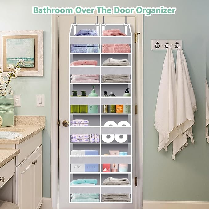 Heavy Duty Over The Door Organizer 6 Tiers, Extra Large Behind Door Storage of 12 Front & 12 Mesh Pockets, 80lb Weight Capacity, Hanging Doors Storage for Closet Bedroom Nursery, Light Gray - Image 3