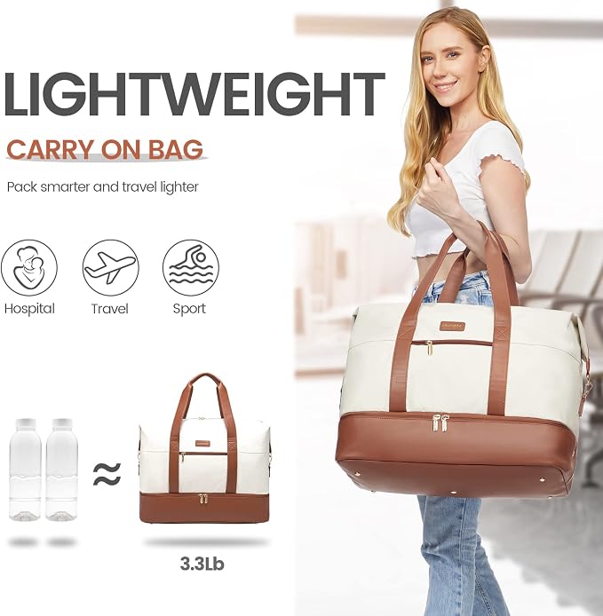 LOVEVOOK Weekender Bag for Women, Large Duffle Bag for Travel with 2 Packing Cubes, Carry on Overnight Bag with Shoe Compartment, Mom Hospital Bags for Labor and Delivery - Image 9