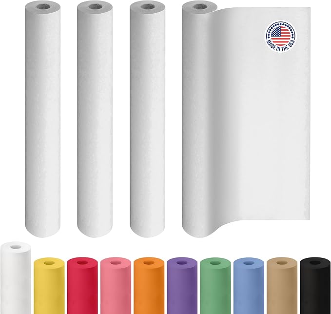 Extra White Offset Kraft Paper Roll 36" x 1200" (100 ft), 4-Pack – USA-Made 50lb Premium Eco Paper, Brighter-Than-Standard White – Ideal for Arts & Crafts, School Projects, Wrapping by IDL Packaging by IDLPackaging