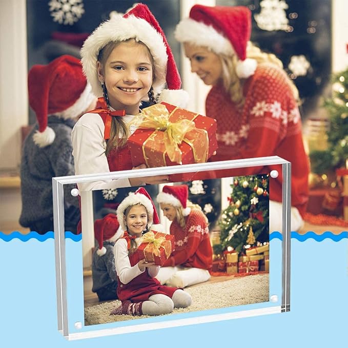 ILYXY 5 Pack Acrylic Frame 8x8, 20% Thicker, 24mm Thick Frameless Clear Square Picture Frame, Double Sided Magnetic Photo Frame, Free Standing Desktop Display Stand Acrylic Picture Frames - Image 7