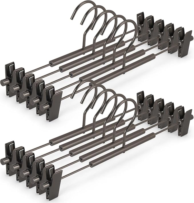 VWV 10 Pack Pants Hangers with Clips, 12.4 Inch Aluminum Skirt Hangers with 360° Swivel Hooks, Heavy Duty Space Saving Closet Hangers for Jeans, Slacks, Shorts (Matte Gunmetal) by Designedforluxuryhangers