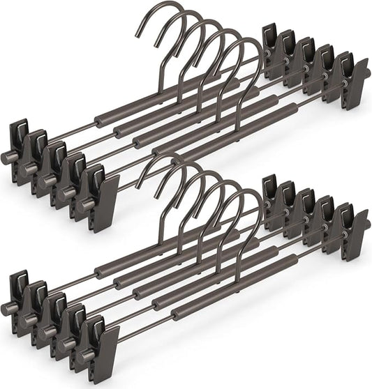VWV 10 Pack Pants Hangers with Clips, 12.4 Inch Aluminum Skirt Hangers with 360° Swivel Hooks, Heavy Duty Space Saving Closet Hangers for Jeans, Slacks, Shorts (Matte Gunmetal) by Designedforluxuryhangers