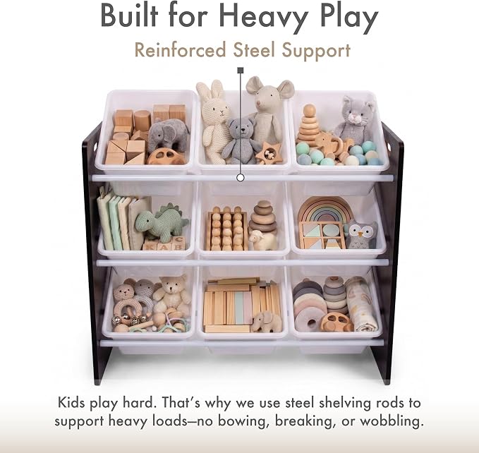 Humble Crew Toy Storage Organizer with 9 Removable Storage Bins for Kids Playroom, 3-Tier Toddler Toy Organization and Storage, Espresso/White - Image 5