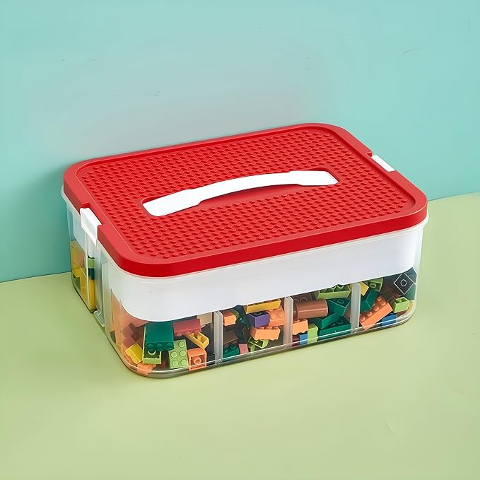 Toys Organizer Storage Case for Lego Box Kids Toy Stackable Building Blocks with Lids Bins Adjustable Lego Storage Containers Plastic Toy Box Red 1 Layer by joyingbaby