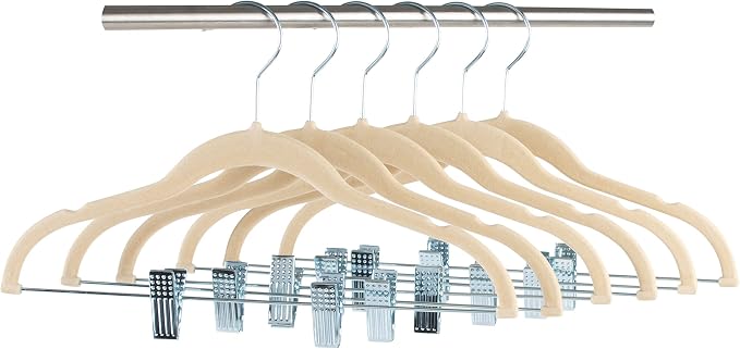 Simplify 60 Pack Children's Velvet Hangers | Durable | Lightweight | Non-Slip | Nursery | Shirt | Pants | Tank Top | Ivory | Clips | Closet Organization - Image 6