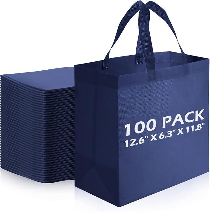 Reginary 100 PCS Non Woven Tote Bags Bulk,Navy Blue | Reusable Shopping Bags with Handles, Stores, Groceries Markets, Events Gift, Party Supplies by Reginary